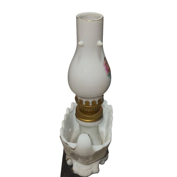Mini Oil Lamp Light Lite Lantern Victorian Pink Roses Aladdin Porcelain Vtg - Picture 4 of 9